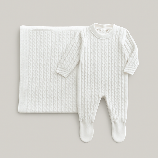 Kit Saída Maternidade 2 Peças Tricot Trançado Off White